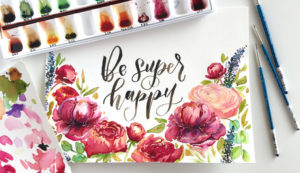 Watercolor peonies and watercolor lettering by Amanda Arneill