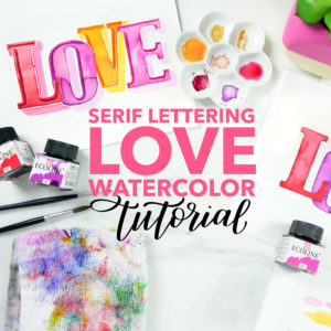 Learn how to create this "LOVE" watercolor piece using Serif lettering. Find the full blog post and free printable tracer for the design on amandaarneill.com