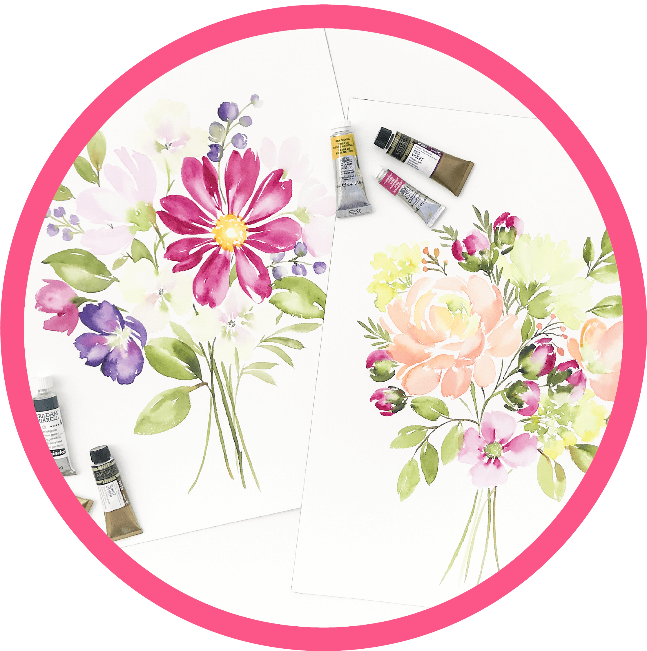 Learn how to quickly create breathtaking watercolor floral compositions in this online, self-paced, beginner-friendly course taught by Jeannie Dickson and Amanda Arneill.